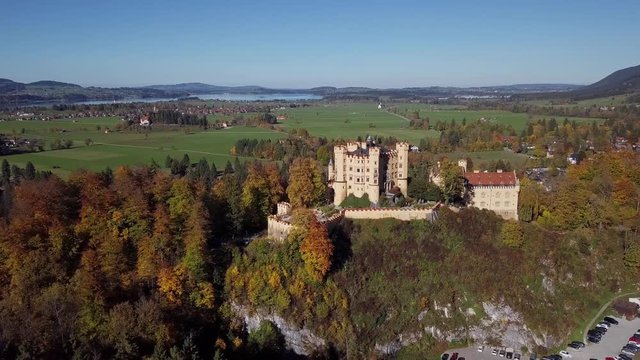 Aerial view of Hohenschwangau Castle, Bavaria, Germany.