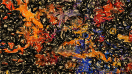 Abstract painting graphic fractal art. Creative template for decor backgrounds of covers, web banners, invitations or cards. Surreal bright print in digital oil and acrylic mixed impressionism style.