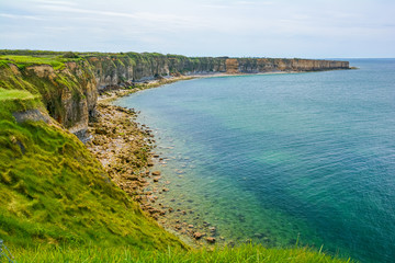 Obraz premium Pointe du Hoc, famous World War II site, on a sunny summer day, in Normandy, France