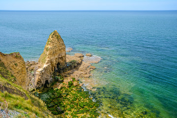 Pointe du Hoc, famous World War II site, on a sunny summer day, in Normandy, France