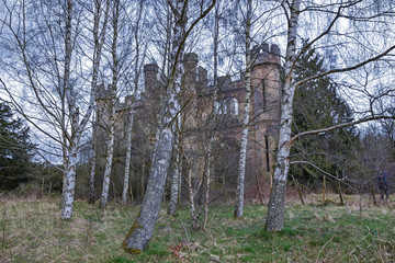 Crawford priory, an abandoned derelict gothic mansion near Cupar, Fife, Scotland, UK