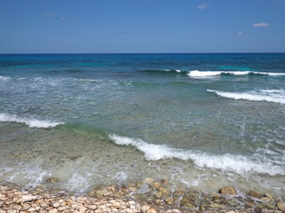 Stony shore on Isla Mujeres near Cancun city in Mexico