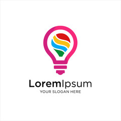 Bulb Logo Design Colorful. Creative light bulb logo ideas. Smart bulb tech logo icon, Modern icon vector graphic,  Bulb digital logo technology Idea