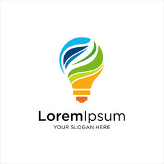 Naklejka premium Bulb Logo Design Colorful. Creative light bulb logo ideas. Smart bulb tech logo icon, Modern icon vector graphic, Bulb digital logo technology Idea