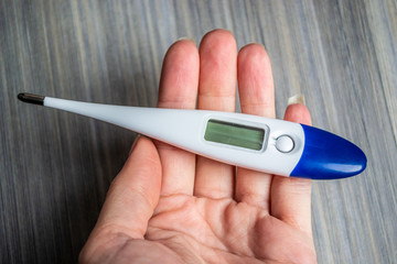 Woman's hand holding a thermometer during the Coronavirus outbreak 2020