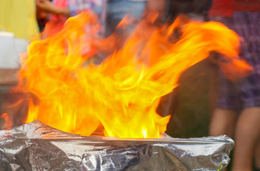 bright red hot flame in a torch