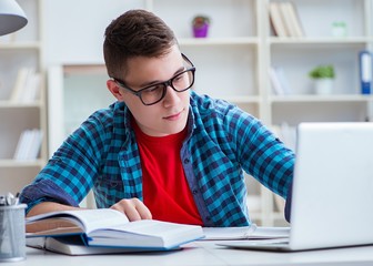 Young teenager preparing for exams studying at a desk indoors
