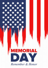 Memorial Day in United States. Remember and Honor. Federal holiday for remember and honor persons who have died while serving in the United States Armed Forces. Celebrated in May. Vector poster