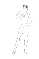 nurse stands with syringe contour illustration on white isolate