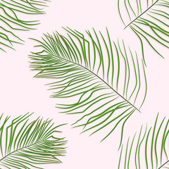 Naklejka premium seamless pattern with palm leaves on pink. Trendy tropical background.