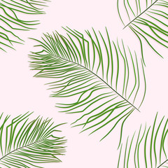 seamless pattern with palm leaves on pink. Trendy tropical background.