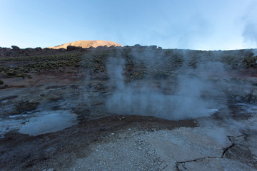 View of geyser el tatio at early morning
