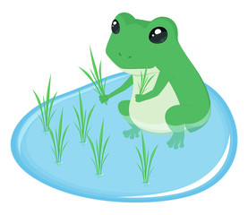  	田植えをするカエルのイラスト