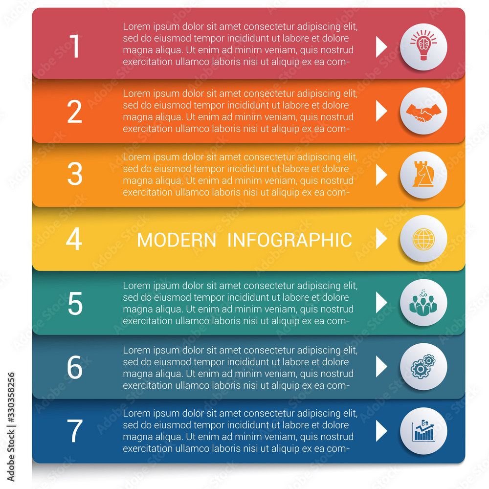 Wall mural Infographics from color strips. Modern infographics 7 options for banner, business processes, workflow, diagram, flowcharts