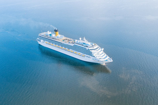 Costa Magica Cruise Ship In The Open Sea Aerial View