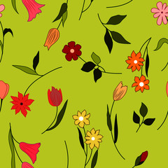 seamless pattern with flowers in simple style, vector illustration, for design of cards, cards and invitations, wallpaper ornament, wrap paper, scrapbooking