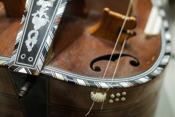Closeups of the strings and bridges of violins and violas
