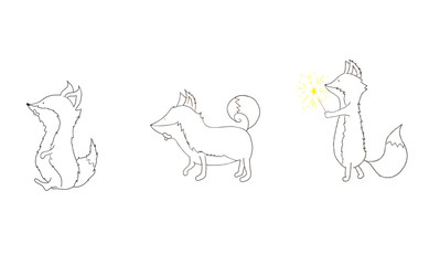 Coloring book page set. Baby fox sketch set. fox doodle,line.Cartoon outline style isolated on white background. Doodle hand drawn illustration.Childrens education.