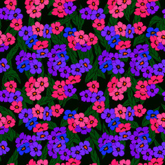 seamless pattern with flowers in bright color, vector illustration, wallpaper ornament, wrapping paper