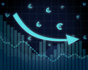 An illustration showing falling prices with Euro icons