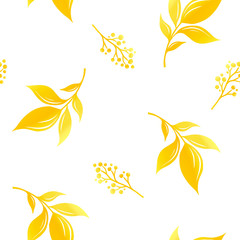 Fototapeta na wymiar fabric pattern golden flowers leaves branches spring summer
