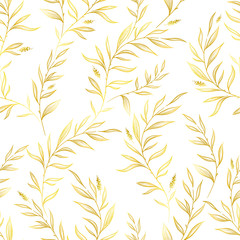 fabric pattern golden flowers leaves branches spring summer