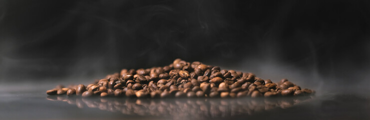 Coffee beans with steam rising from them