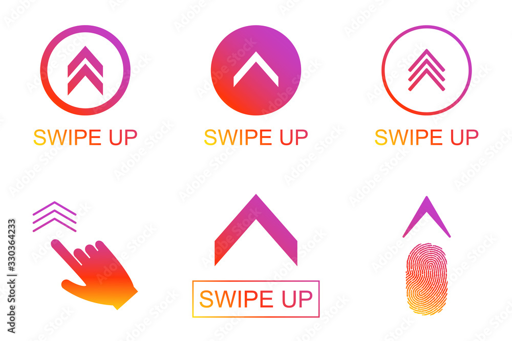 Poster swipe up buttons set. application and social network icons, swipe up for advertising. social media s
