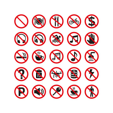 Prohibition signs set safety on white background.