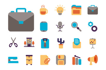 bundle of office set flat style icons