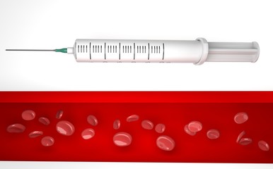  Syringe for an injection. Collection of analyzes. Medicine. 3D rendering