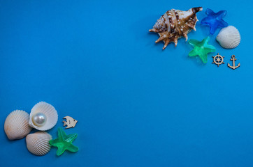 Background for Columbus Day. Paper boat on a blue background with copy space with American flags....
