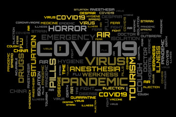 Yellow COVID-19 topic word cloud
