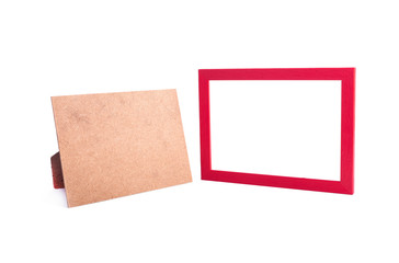 Red color wooden frame for photography on a white background isolated background
