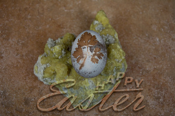 Happy Easter banner. Natural process decoration Easter egg face appearance.  Jesus. . 