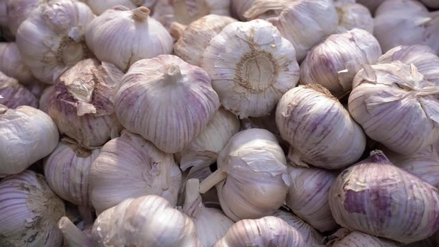  Chinese garlic on the market.  Harvest, background, texture of food