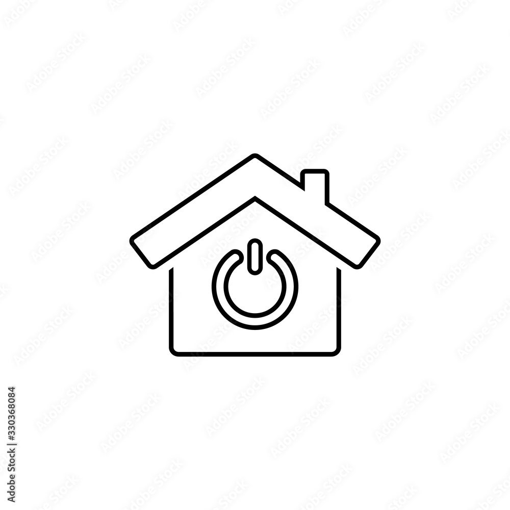 Poster line icon of smart home with power efficiency. house or home with power button. vector