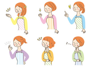 笑顔若い女性　エプロン　セット