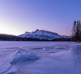 Sunrise at Two Jack Lake and Mt. Rundle in Banff National Park, Alberta, Canada