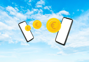 Euro transfer - transfer from phone to phone. Sky in the background.