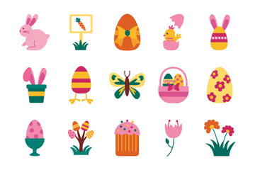 bundle of easter set flat icons