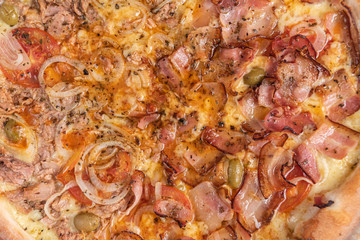 Delicious pizza detail in macro