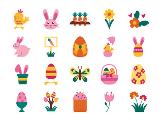 bundle of easter set flat icons