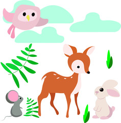 animal wild deer, mouse, owl, hare