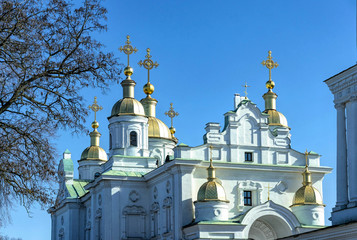 Orthodox church in Poltava against the spring blue sky