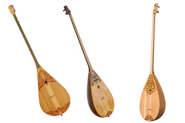 Kazakh folk musical instrument dombra isolated on white background