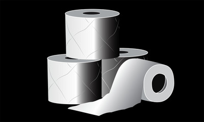 vector illustration of rolls of toilet paper isolated on black background