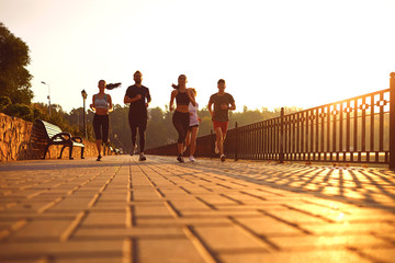 Group of runners in the park in the morning.