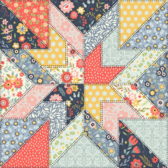 Background pattern in vintage style. Patchwork decorative ornament with floral elements