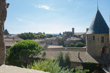 Views of the fortified city of Carcassonne, from the windows of its castle.